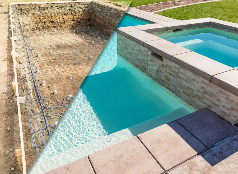 Before and after photo a pool.